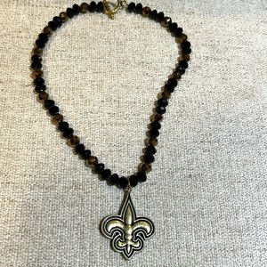 Fleur de Lis Beaded Pendant Toggle Necklace